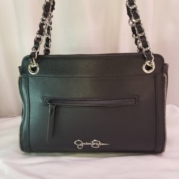 Jessica Simpson Double Strap Black& White Shoulder Bag Purse - Picture 3 of 10